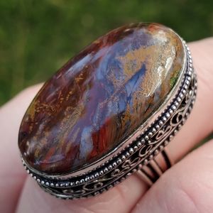 New Oversized Seam Agate 925 Silver Statement Ring.